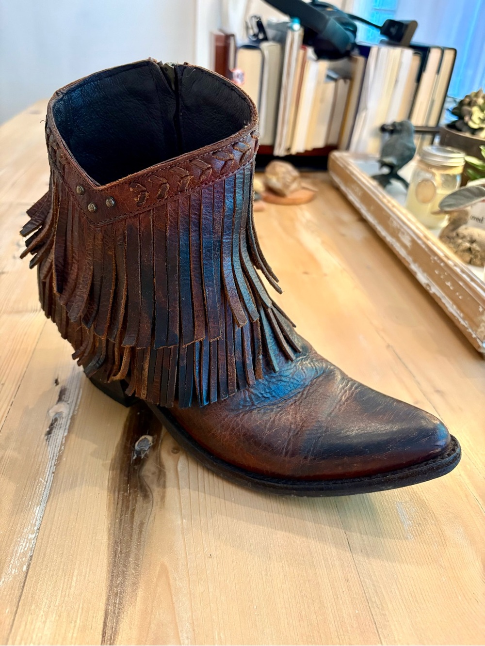 Old Gringo “Milani” Brown Leather Fringe Ankle Boots - Picture 6 of 11